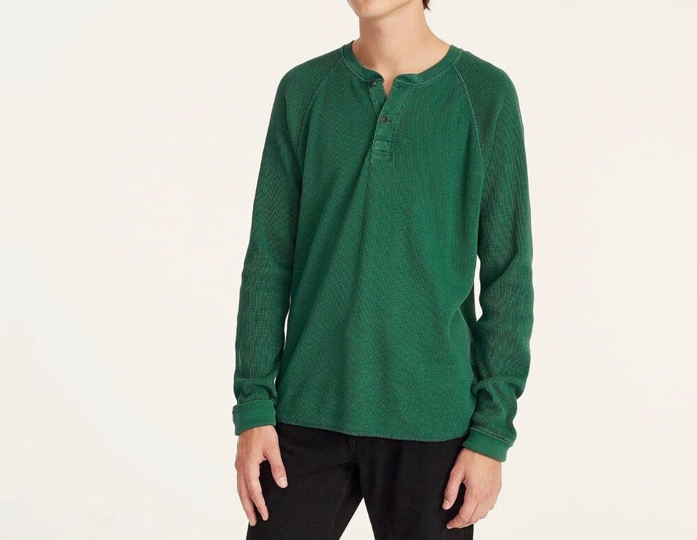 J.Crew Mixed Waffle Henley Thermal top Deep Alpine Green Mens L Tall NWT